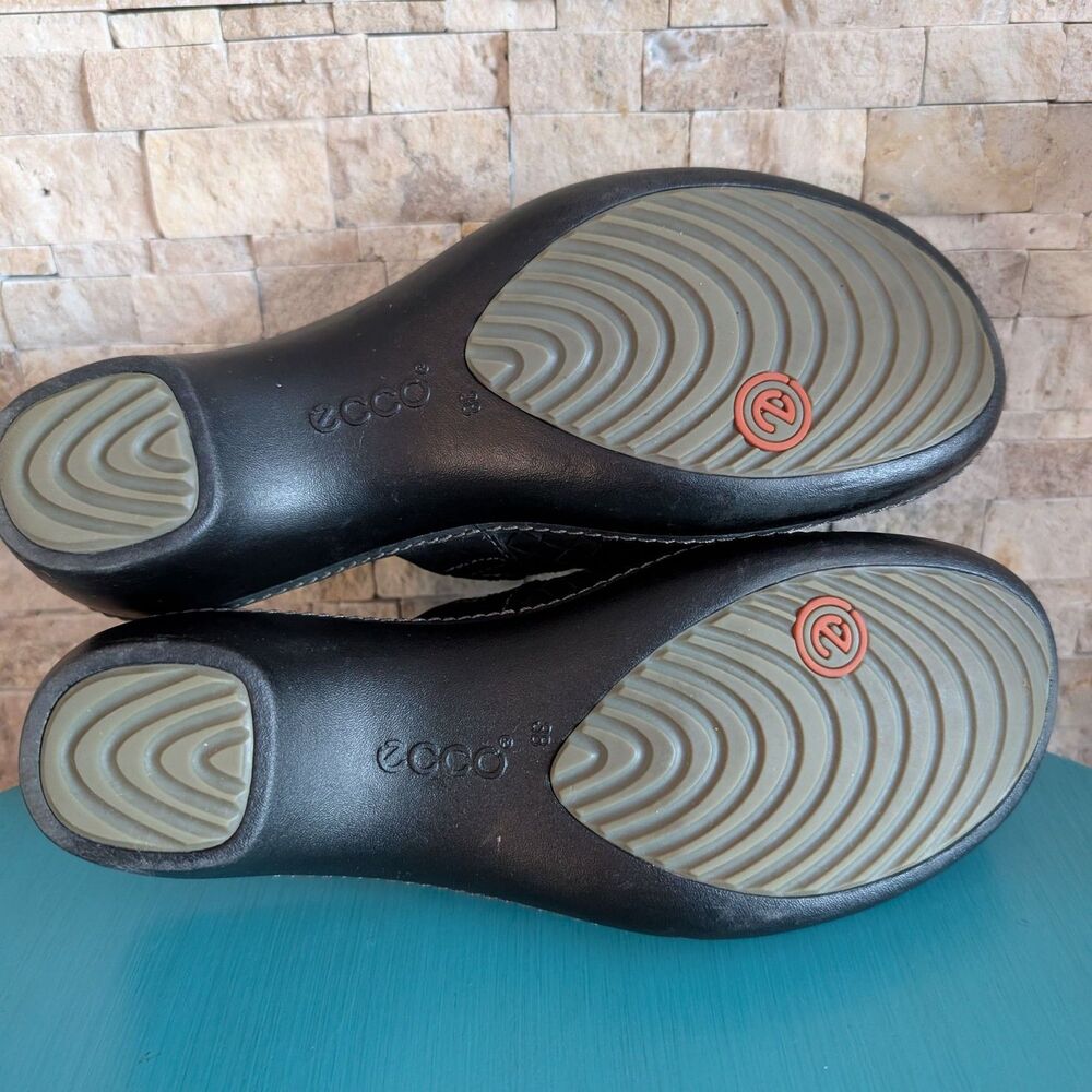 ECCO Women's Black Woven Leather Studded Clogs EU 38 US 7.5 Granola Comfort Boho image 3